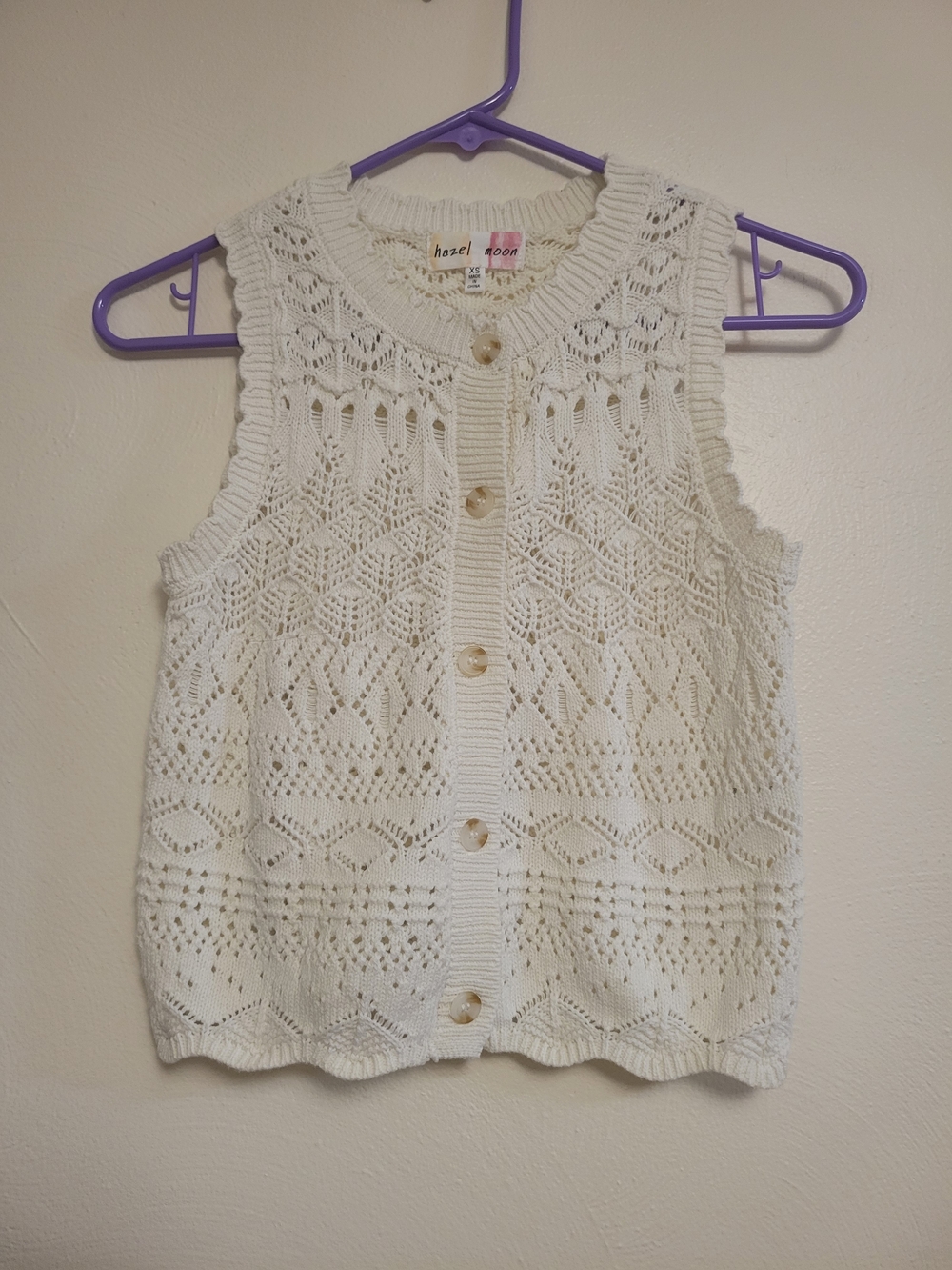 Hazel Moon Cream Crochet Cottagecore Button  Tank Cardigan Size XS